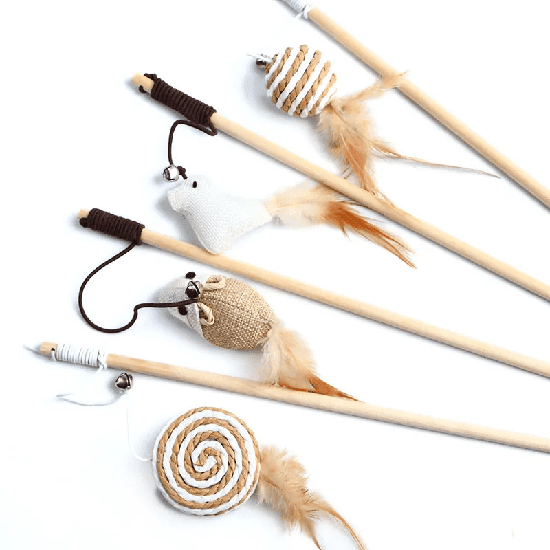 Canne à pêche en bois pour chat